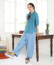 GJBGD31180 Jocomomola(ホコモモラ) Una escalera de colores 襟付きブラウス ブルー