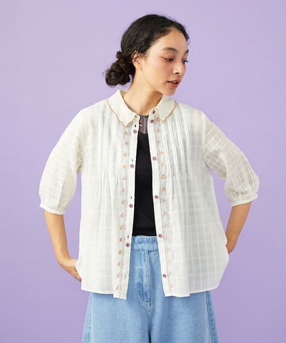 GJBGD31180 Jocomomola Una escalera de colores 襟付きブラウス