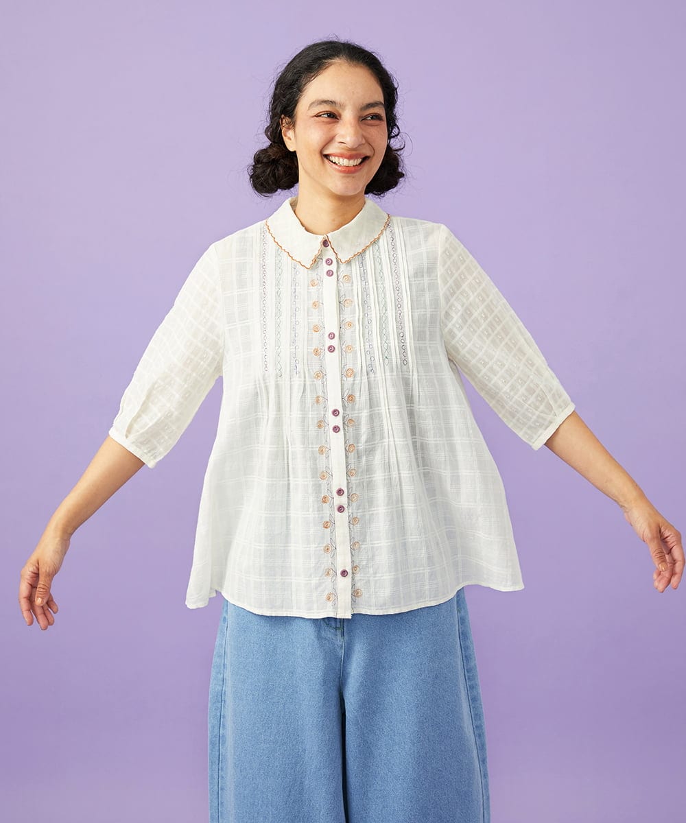 GJBGD31180 Jocomomola(ホコモモラ) Una escalera de colores 襟付きブラウス アイボリー