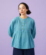 GJBGD32180 Jocomomola(ホコモモラ) Una escalera de colores バンドカラーブラウス ブルー