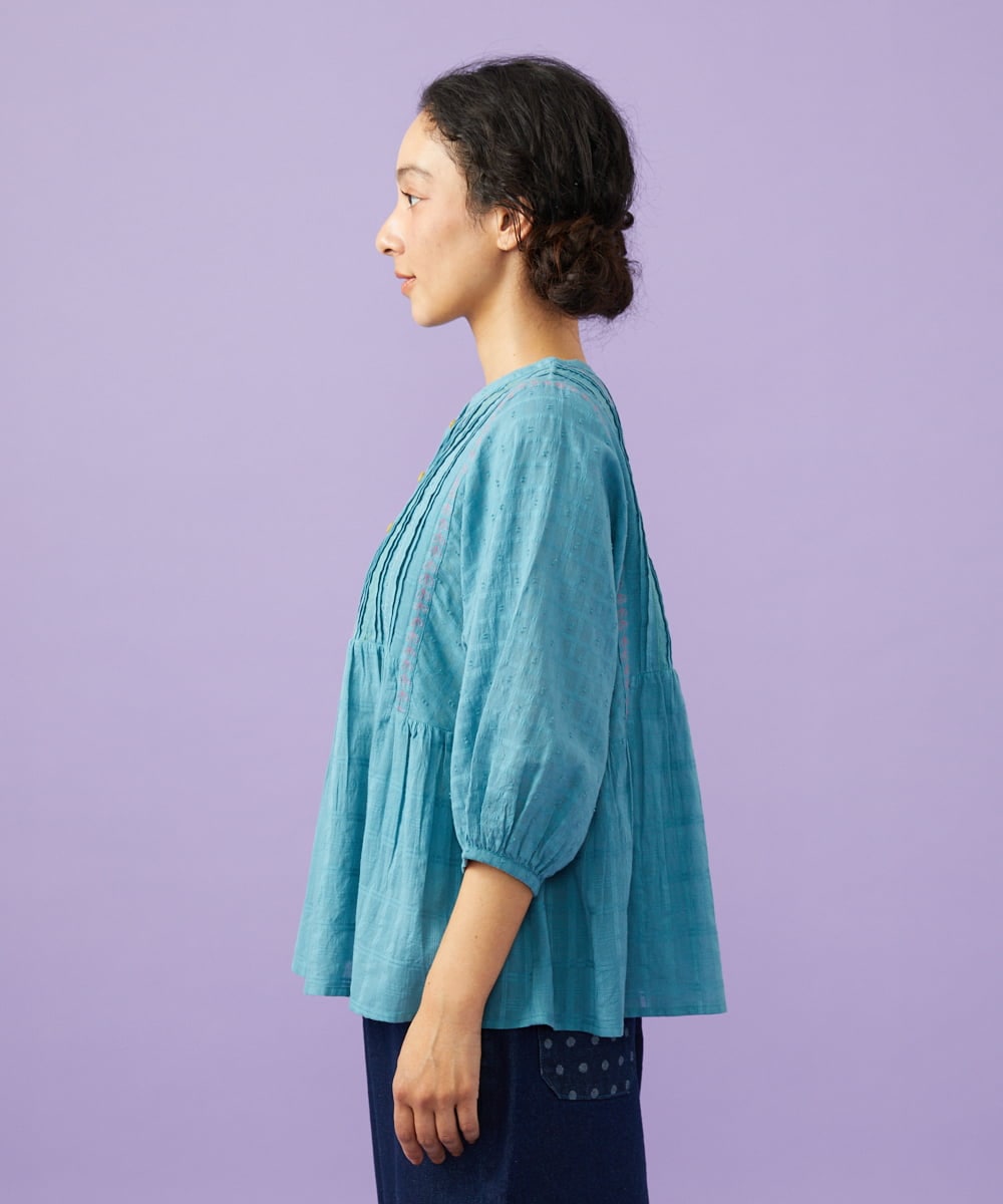 GJBGD32180 Jocomomola(ホコモモラ) Una escalera de colores バンドカラーブラウス ブルー