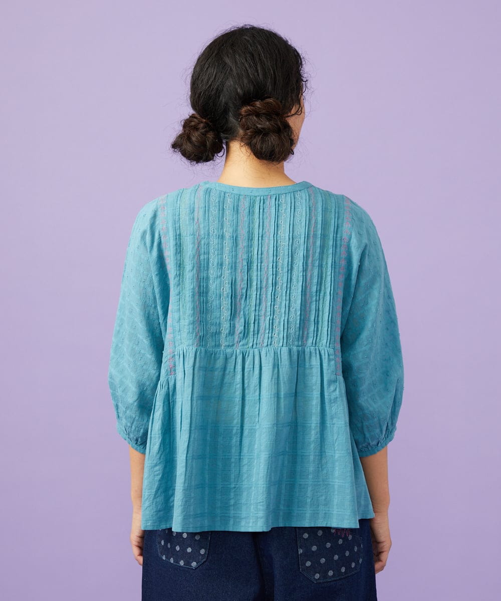 GJBGD32180 Jocomomola(ホコモモラ) Una escalera de colores バンドカラーブラウス ブルー