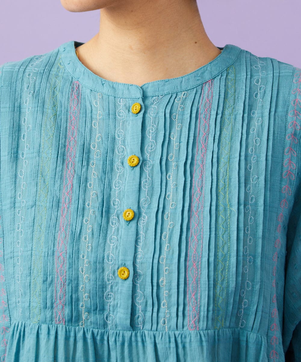 GJBGD32180 Jocomomola(ホコモモラ) Una escalera de colores バンドカラーブラウス ブルー