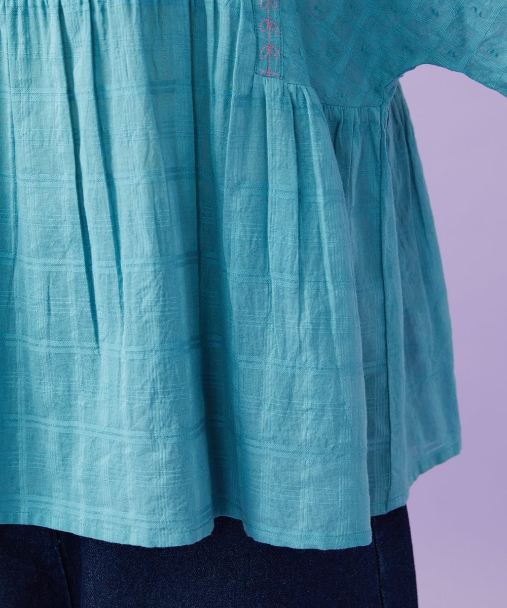 GJBGD32180 Jocomomola(ホコモモラ) Una escalera de colores バンドカラーブラウス ブルー