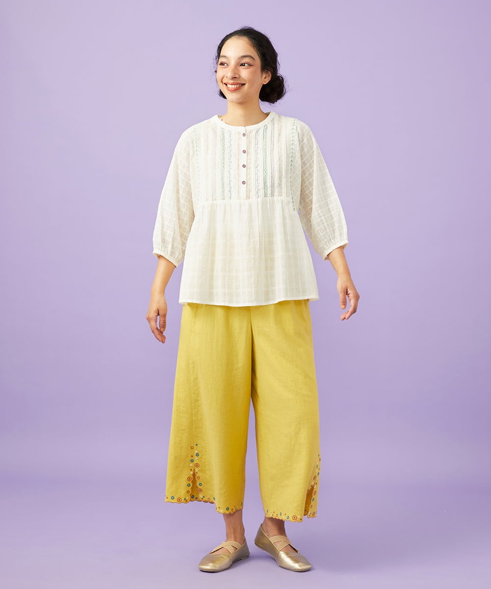 GJBGD32180 Jocomomola(ホコモモラ) Una escalera de colores バンドカラーブラウス アイボリー