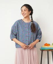 GJBGD34240 Jocomomola(ホコモモラ) Semilla フラワー総刺繍ブラウス ブルー