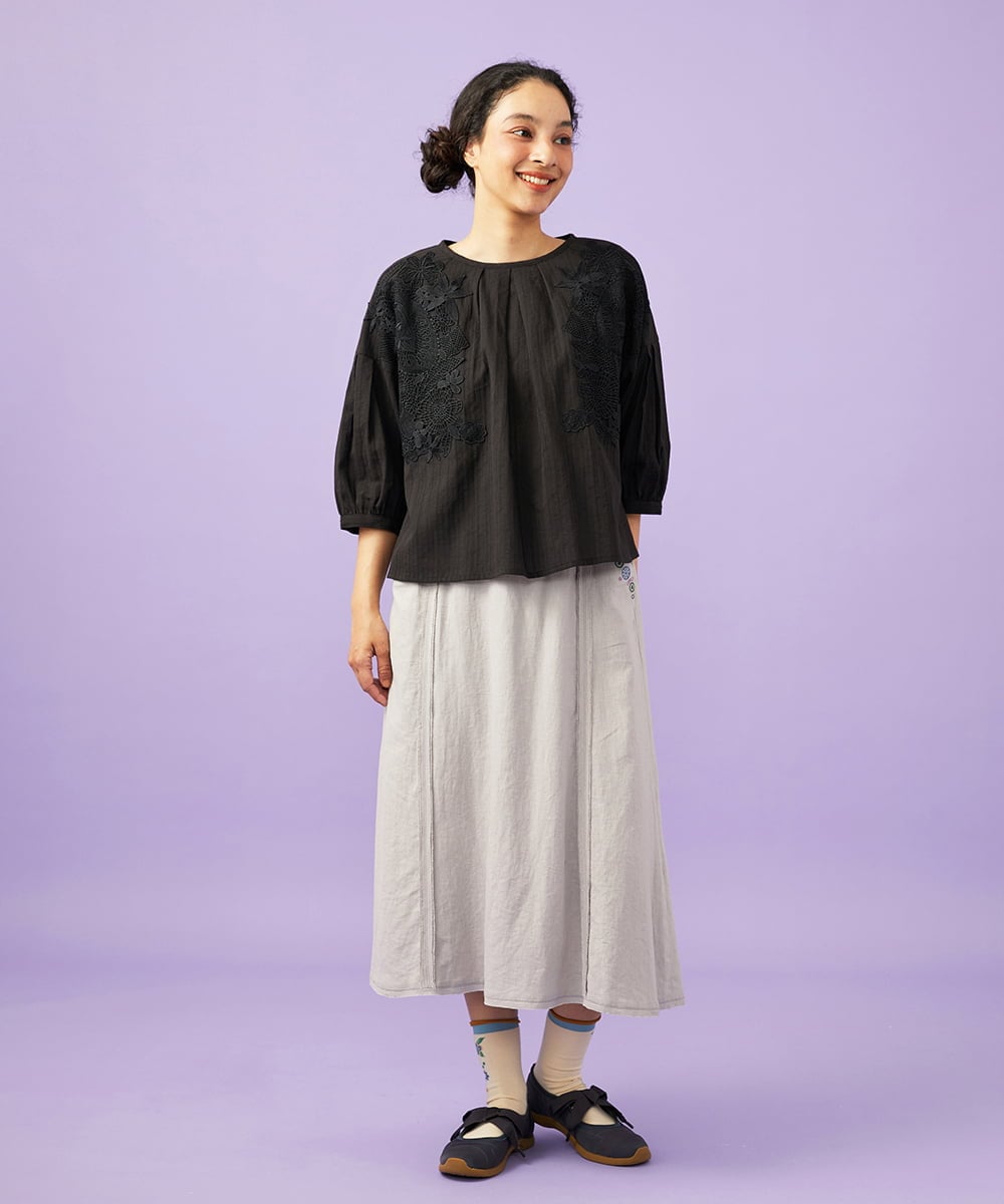 GJBGD70230 Jocomomola(ホコモモラ) Miguelde Cervantes レース付きブラウス ブラック