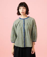 GJBGE38200 Jocomomola(ホコモモラ) Alcazar コットンシフォン幾何プリントブラウス グリーン