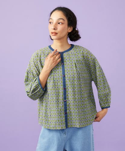 GJBGE38200 Jocomomola 【早割10％OFF】コットンシフォン幾何プリントブラウス