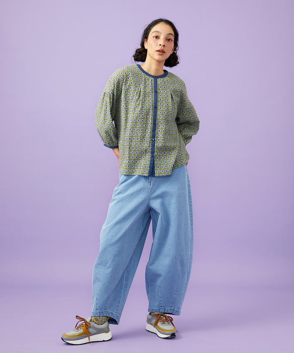 GJBGE38200 Jocomomola(ホコモモラ) 【早割10％OFF】コットンシフォン幾何プリントブラウス グリーン