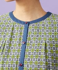 GJBGE38200 Jocomomola(ホコモモラ) 【早割10％OFF】コットンシフォン幾何プリントブラウス グリーン