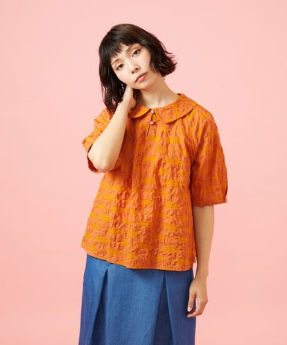 GJBGE39200 Jocomomola Gota リップルプリントプルオーバーブラウス