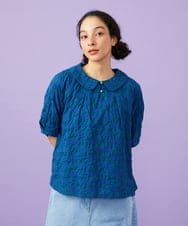 GJBGE39200 Jocomomola(ホコモモラ) 【早割10％OFF】リップルプリントプルオーバーブラウス ブルー