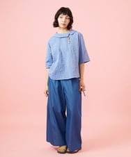 GJBGE40180 Jocomomola(ホコモモラ) シャーリングシャンブレーブラウス ブルー