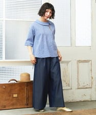 GJBGE40180 Jocomomola(ホコモモラ) シャーリングシャンブレーブラウス ブルー