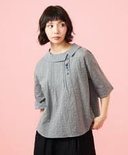 GJBGE40180 Jocomomola(ホコモモラ) シャーリングシャンブレーブラウス グレー