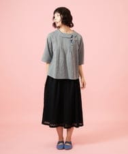 GJBGE40180 Jocomomola(ホコモモラ) シャーリングシャンブレーブラウス グレー