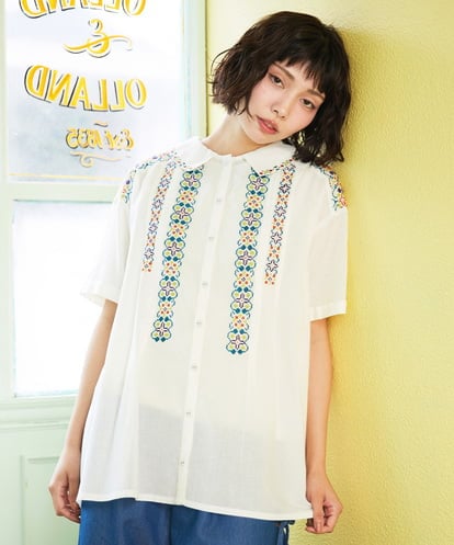 GJBGE41200 Jocomomola Cruzar フラワーインド刺繍ブラウス