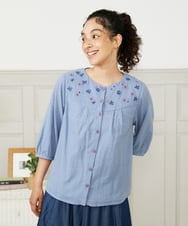 GJBHA36200 Jocomomola(ホコモモラ) Nadar entre flores フラワー刺繍ブラウス ブルー