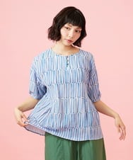 GJBHD30200 Jocomomola(ホコモモラ) 【早割10％OFF】ストライプブラウス ブルー×ピンク