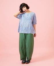GJBHD30200 Jocomomola(ホコモモラ) Lanzas ストライププリントプルオーバーブラウス ブルー×ピンク
