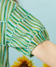 GJBHD30200 Jocomomola(ホコモモラ) Lanzas ストライププリントプルオーバーブラウス グリーン×ブルー