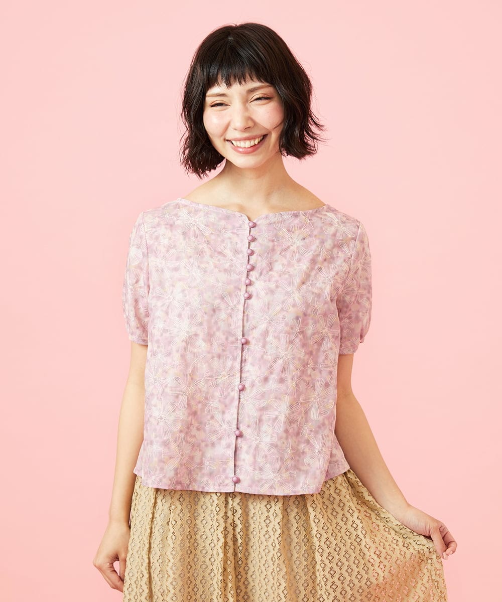 GJBHD51240 Jocomomola(ホコモモラ) 【2WAY】Ilusion フラワー総刺繍ブラウス ピンク