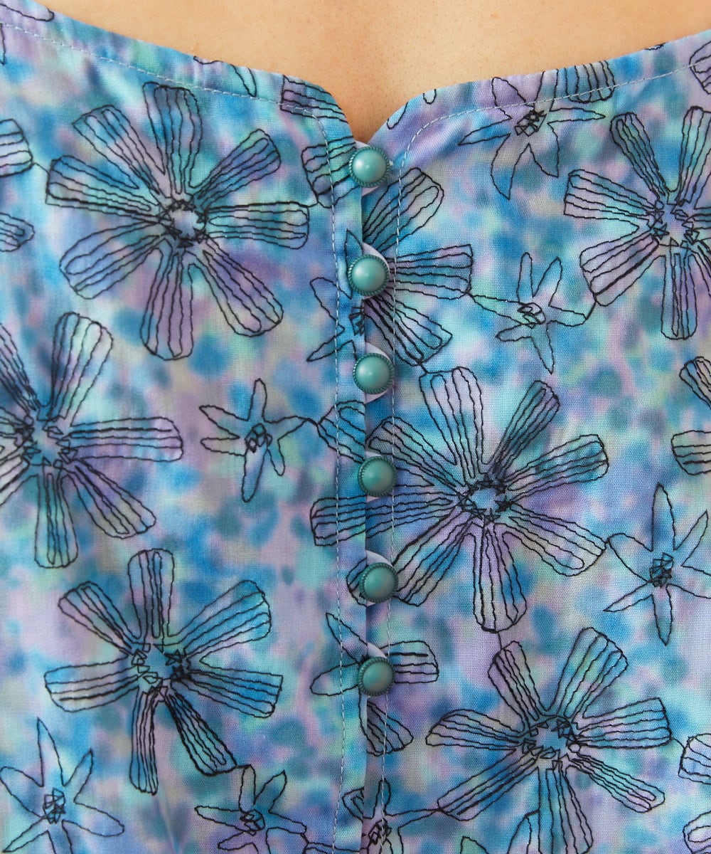 GJBHD51240 Jocomomola(ホコモモラ) 【2WAY】Ilusion フラワー総刺繍ブラウス ブルー