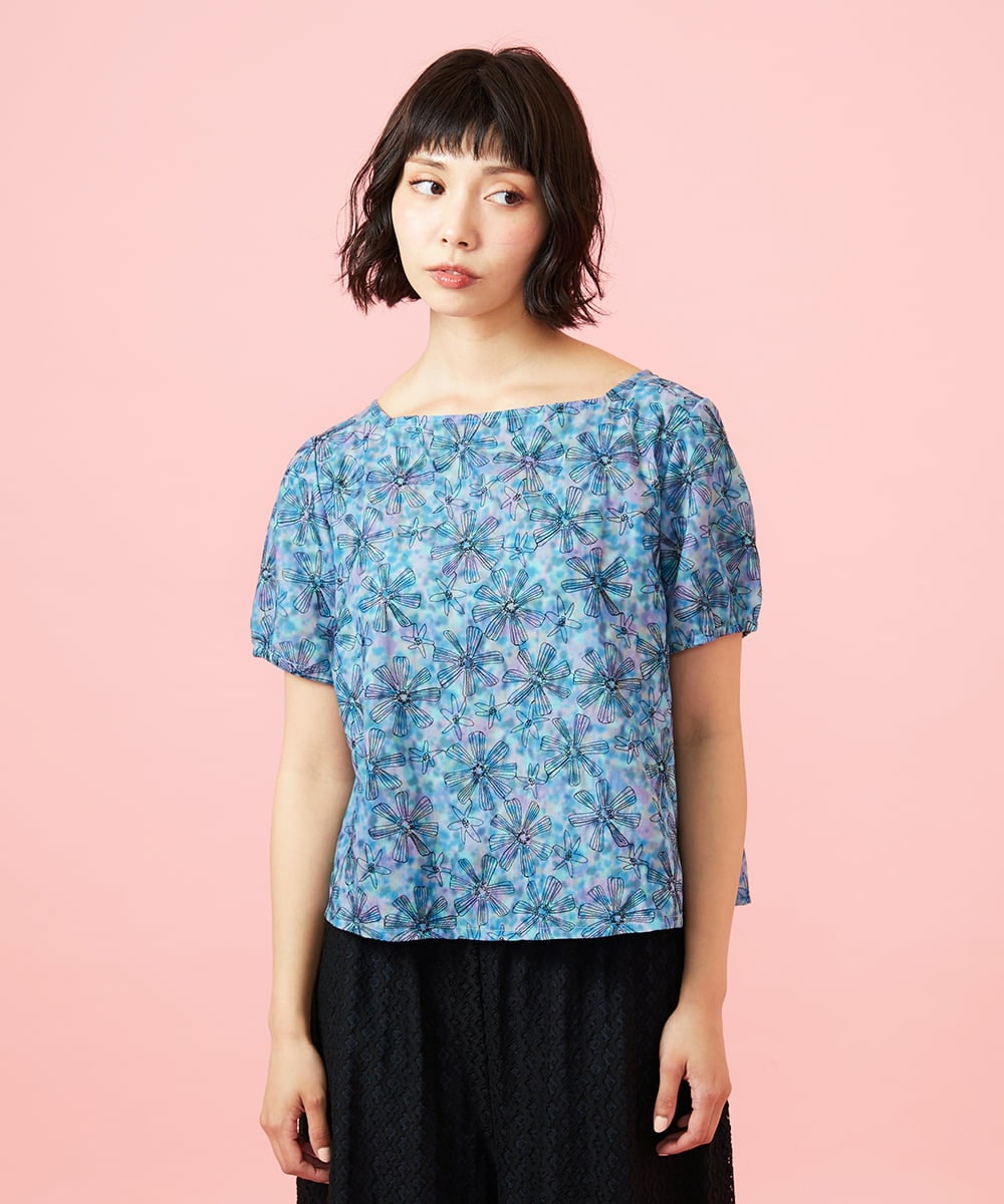 GJBHD51240 Jocomomola(ホコモモラ) 【2WAY】Ilusion フラワー総刺繍ブラウス ブルー