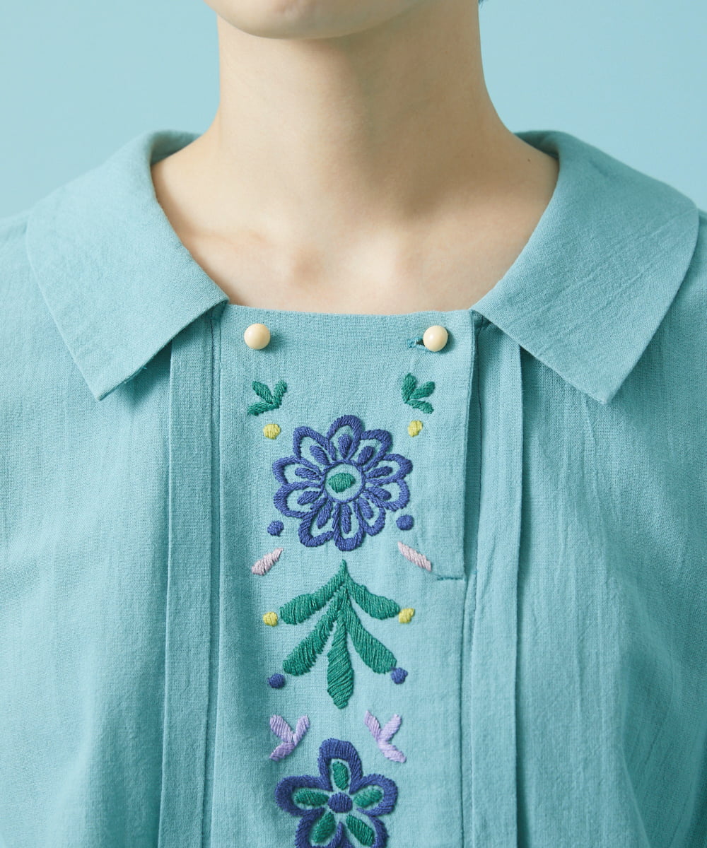 【Jocomomola】ホコモモラ(40)刺繍 花柄 シャツ