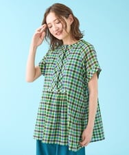 GJBHV35220 Jocomomola(ホコモモラ) Rocio シアーチェックブラウス グリーン系