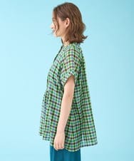 GJBHV35220 Jocomomola(ホコモモラ) Rocio シアーチェックブラウス グリーン系