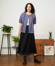 GJBJA31200 Jocomomola(ホコモモラ) Laberinto リップルチェックブラウス グリーン
