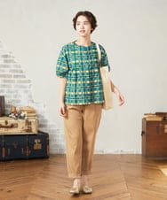 GJBJA31200 Jocomomola(ホコモモラ) Laberinto リップルチェックブラウス グリーン