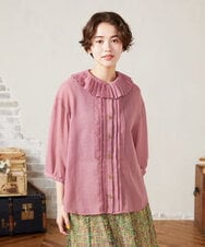 GJBJA34180 Jocomomola(ホコモモラ) 【2WAY】Pleats スパンローンフリルブラウス ピンク