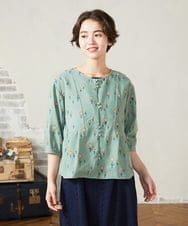 GJBJA50250 Jocomomola(ホコモモラ) Escaleras de flores フラワー総刺繍ブラウス ライトブルー
