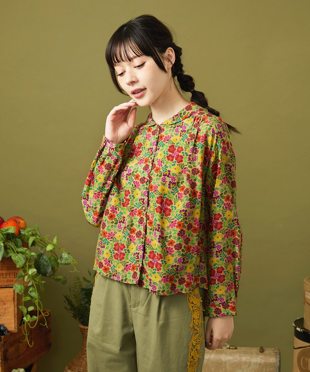 GJBJB02180 Jocomomola Calle de la Flor Alta フラワープリントブラウス