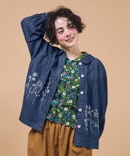 GJBJB36200 Jocomomola(ホコモモラ) Jardines コード刺繍デニムブラウス ブルー
