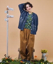 GJBJB36200 Jocomomola(ホコモモラ) Jardines コード刺繍デニムブラウス ブルー