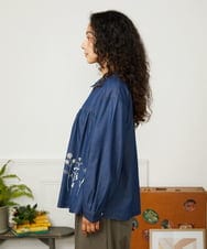 GJBJB36200 Jocomomola(ホコモモラ) Jardines コード刺繍デニムブラウス ブルー