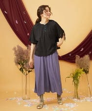 GJBJD35200 Jocomomola(ホコモモラ) Refugio de la lluvia オーバルドットジャカード半端袖ブラウス ブラック