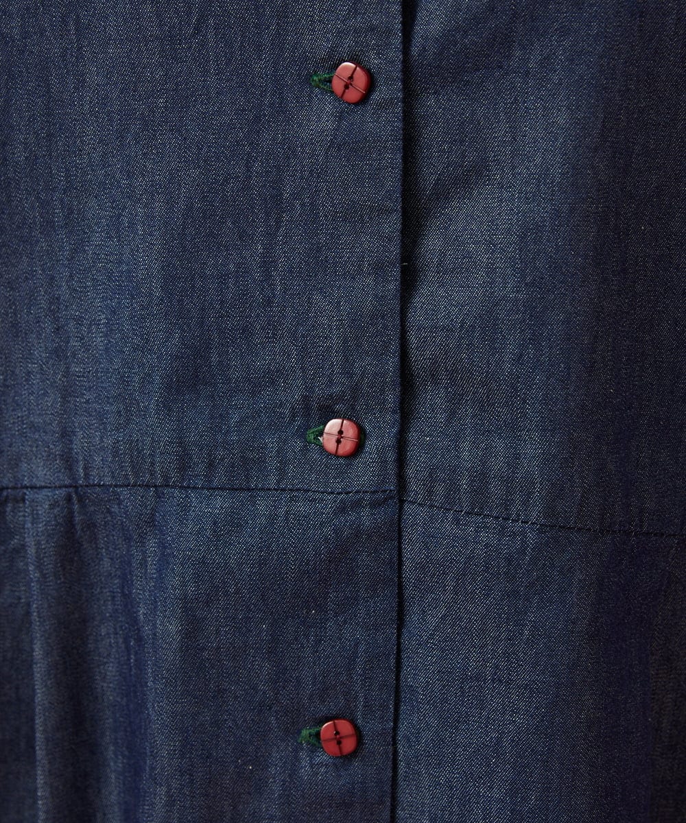 GJBJE37200 Jocomomola(ホコモモラ) フラワー刺繍デニムブラウス ネイビー