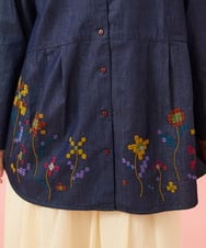 GJBJE37200 Jocomomola(ホコモモラ) フラワー刺繍デニムブラウス ネイビー