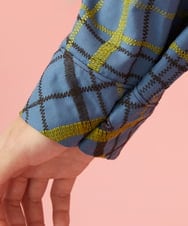 GJBJE39250 Jocomomola(ホコモモラ) Trazo チェック柄刺繍オーバーブラウス ブルー