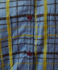 GJBJE39250 Jocomomola(ホコモモラ) Trazo チェック柄刺繍オーバーブラウス ブルー