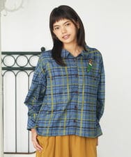 GJBJE39250 Jocomomola(ホコモモラ) Trazo チェック柄刺繍オーバーブラウス ブルー