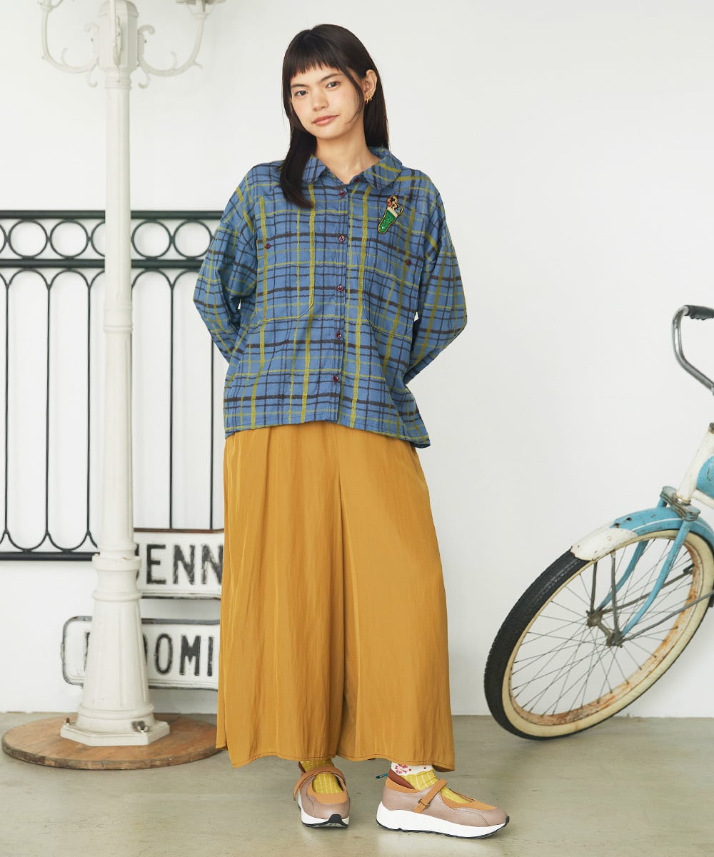 GJBJE39250 Jocomomola(ホコモモラ) Trazo チェック柄刺繍オーバーブラウス ブルー