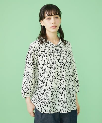 GJBJT38190 Jocomomola Flor フロッキープリントブラウス