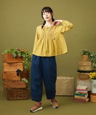 GJBLA31180 Jocomomola(ホコモモラ) Cama de flores コットンヘリンボーンブラウス グレー
