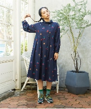 GJEAD30340 Jocomomola(ホコモモラ) Lunares Animales もけもけドビーワンピース ネイビー